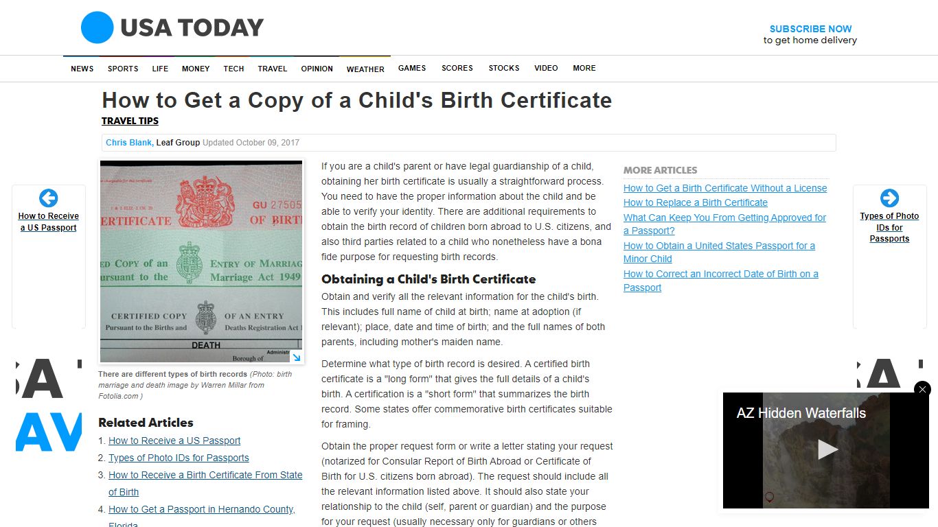 How to Get a Copy of a Child's Birth Certificate | USA Today